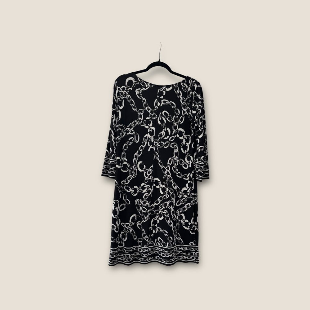 Elegant Size 10 London Times Black and White Chain Print Dress - Picture 3 of 4